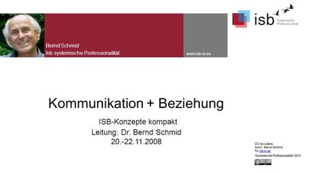 CC-by-Lizenz, Autor: Bernd Schmid für isb-w.euisb-w.eu Systemische Professionalität 2013 www.isb-w.eu Kommunikation + Beziehung ISB-Konzepte kompakt Leitung: