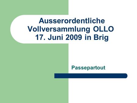 Ausserordentliche Vollversammlung OLLO 17. Juni 2009 in Brig Passepartout.