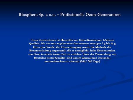 Biosphera Sp. z o.o. – Profesionelle Ozon-Generatoren