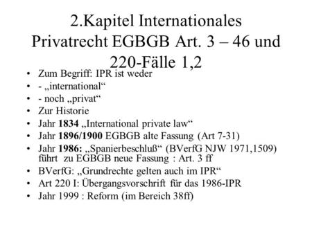 2. Kapitel Internationales Privatrecht EGBGB Art