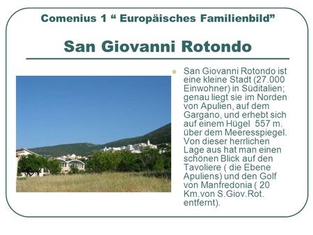Comenius 1 “ Europäisches Familienbild” San Giovanni Rotondo