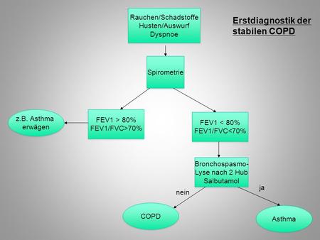 Erstdiagnostik der stabilen COPD Rauchen/Schadstoffe Husten/Auswurf