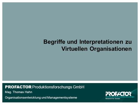 Begriffe und Interpretationen zu Virtuellen Organisationen