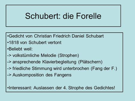 Schubert: die Forelle Gedicht von Christian Friedrich Daniel Schubart