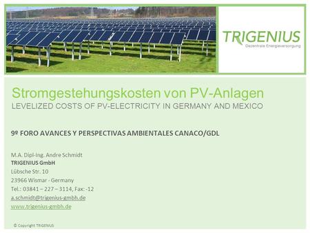 Stromgestehungskosten von PV-Anlagen