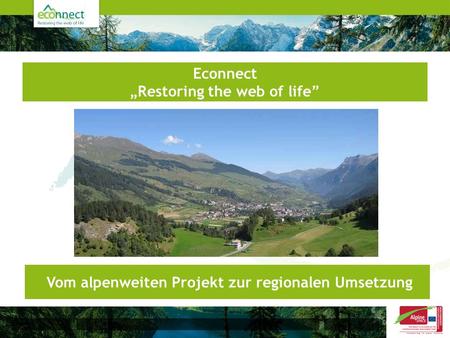 Econnect Restoring the web of life Vom alpenweiten Projekt zur regionalen Umsetzung.