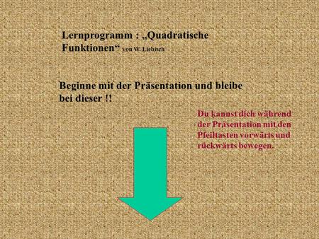 Lernprogramm : „Quadratische Funktionen“ von W. Liebisch