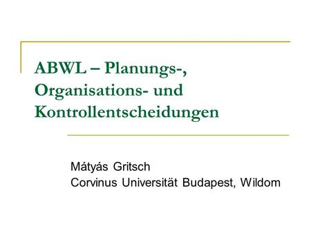 ABWL – Planungs-, Organisations- und Kontrollentscheidungen