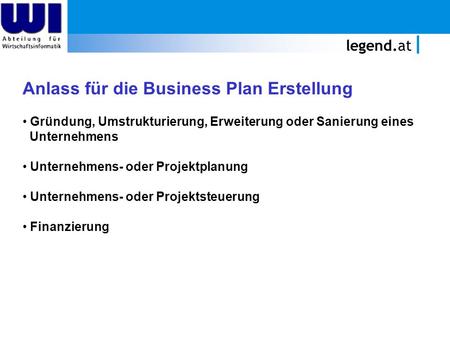 Anlass für die Business Plan Erstellung