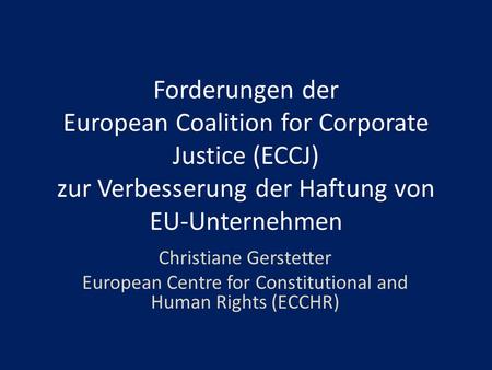 Forderungen der European Coalition for Corporate Justice (ECCJ) zur Verbesserung der Haftung von EU-Unternehmen Christiane Gerstetter European Centre for.