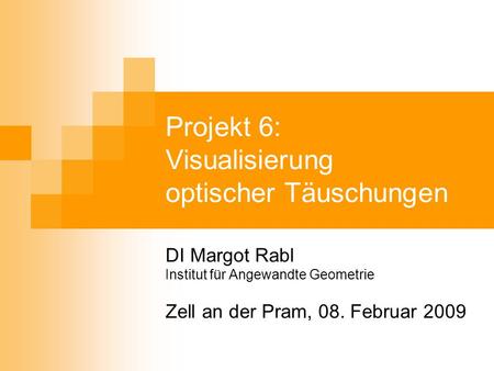 Projekt 6: Visualisierung optischer Täuschungen DI Margot Rabl Institut für Angewandte Geometrie Zell an der Pram, 08. Februar 2009.
