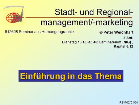 Stadt- und Regional-management/-marketing