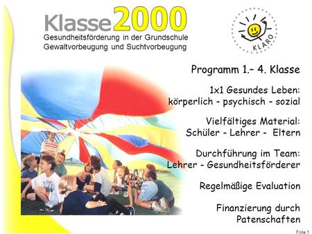2000 Klasse Programm 1.– 4. Klasse 1x1 Gesundes Leben:
