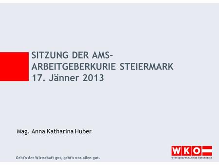 SITZUNG DER AMS- ARBEITGEBERKURIE STEIERMARK 17. Jänner 2013 Mag. Anna Katharina Huber.