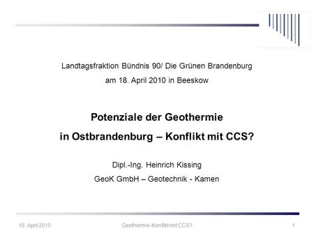 Potenziale der Geothermie in Ostbrandenburg – Konflikt mit CCS?