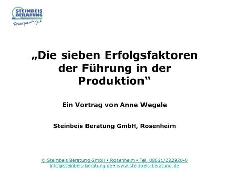 © Steinbeis Beratung GmbH Rosenheim Tel. 08031/232920-0  Die sieben Erfolgsfaktoren.
