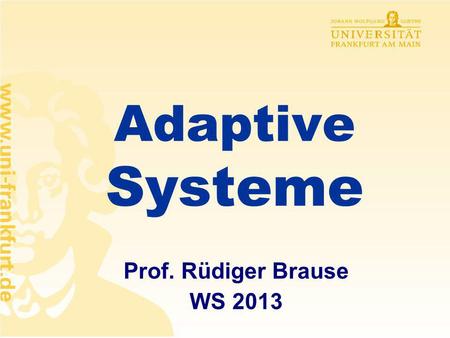 Adaptive Systeme Prof. Rüdiger Brause WS 2013.