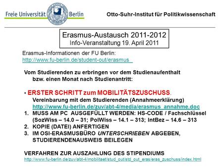 Erasmus-Austausch Info-Veranstaltung 19. April 2011
