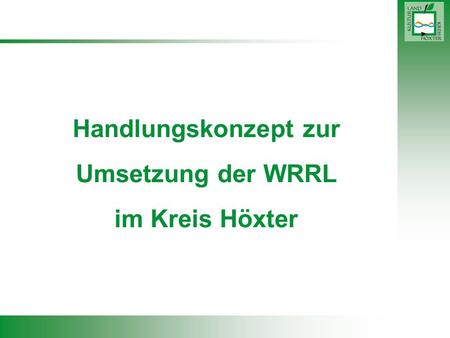 Handlungskonzept zur Umsetzung der WRRL im Kreis Höxter