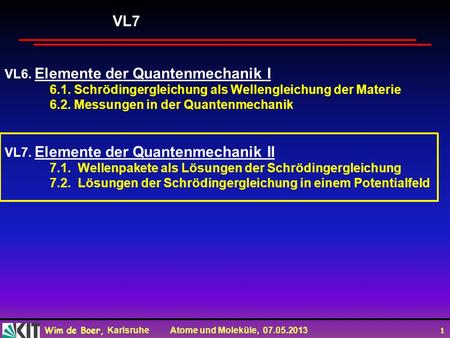 VL7 VL6. Elemente der Quantenmechanik I