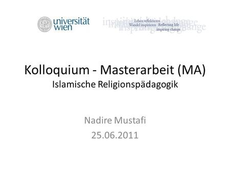 Kolloquium - Masterarbeit (MA) Islamische Religionspädagogik