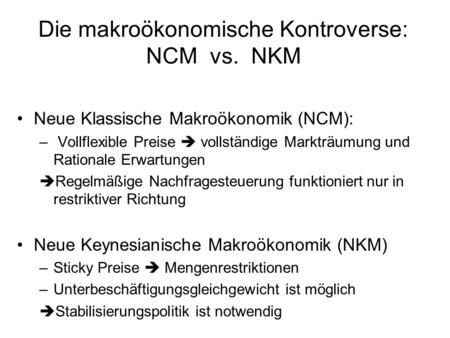 Die makroökonomische Kontroverse: NCM vs. NKM