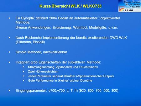 Kurze Übersicht WLK / WLKC733