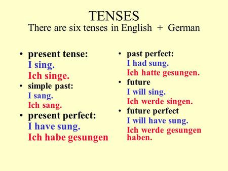 TENSES There are six tenses in English + German