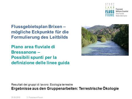 30.09.20103. Flussraum-Forum Flussgebietsplan Brixen – mögliche Eckpunkte für die Formulierung des Leitbilds Piano area fluviale di Bressanone – Possibili.