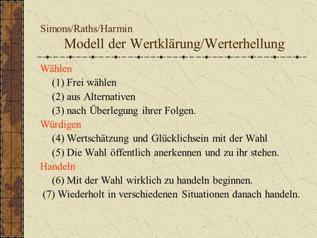 Simons/Raths/Harmin Modell der Wertklärung/Werterhellung