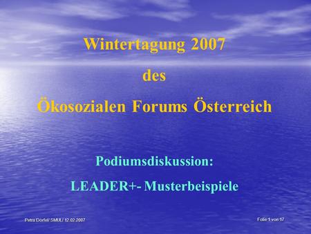 Ökosozialen Forums Österreich LEADER+- Musterbeispiele