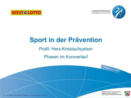 Sport in der Prävention Profil: Herz-Kreislaufsystem Phasen im Kursverlauf 4.5.1 P-HuB Folie 2007 Phasen im Kursverlauf - Folie 1.