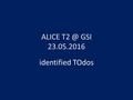 ALICE GSI 23.05.2016 identified TOdos. ALICE T2 TODOs * - Skript zur automatischen Fehlersuche – in Arbeit (S. Fleischer) – MasterJobs in Vergleich.