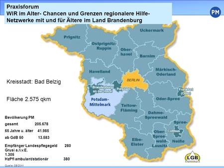 Kreisstadt: Bad Belzig Fläche 2.575 qkm Praxisforum WIR im Alter- Chancen und Grenzen regionalere Hilfe- Netzwerke mit und für Ältere im Land Brandenburg.