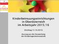 Kinderbetreuungseinrichtungen in Oberösterreich im Arbeitsjahr 2015/16 (Stichtag 15.10.2015) Auszug aus der Auswertung der Kindertagesheimstatistik.