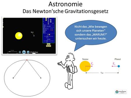 Astronomie Nicht das „Wie bewegen sich unsere Planeten“ sondern das „WARUM?“ untersuchen wir heute. Das Newton‘sche Gravitationsgesetz.