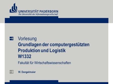 Vorlesung Grundlagen der computergestützten Produktion und Logistik W1332 Fakultät für Wirtschaftswissenschaften W. Dangelmaier.