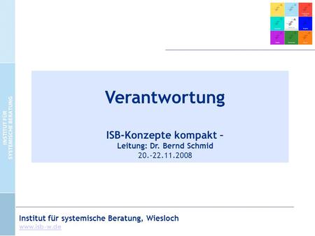 Institut für systemische Beratung, Wiesloch  Verantwortung ISB-Konzepte kompakt – Leitung: Dr. Bernd Schmid