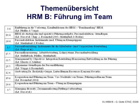 VL HRM B – G. Grote ETHZ, SS06 Themenübersicht HRM B: Führung im Team.