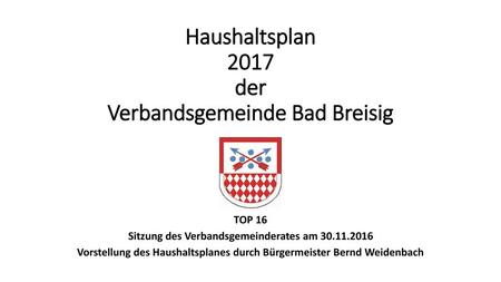 Haushaltsplan 2017 der Verbandsgemeinde Bad Breisig