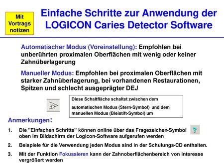 Einfache Schritte zur Anwendung der LOGICON Caries Detector Software