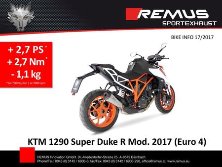 + 2,7 PS + 2,7 Nm - 1,1 kg KTM 1290 Super Duke R Mod (Euro 4)