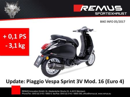 + 0,1 PS - 3,1 kg Update: Piaggio Vespa Sprint 3V Mod. 16 (Euro 4)
