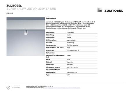 ZUMTOBEL SUPER 1/4,5W LED WN 230V SP SRE Beschreibung