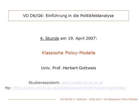 VO D6/G6: Einführung in die Politikfeldanalyse