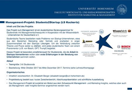 Management-Projekt: Students2Startup (LS Kuckertz)