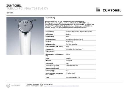 ZUMTOBEL TUBILUX PC 1/36W T26 EVG DV Beschreibung