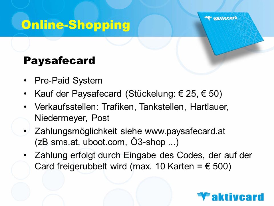 Paysafecard Online Shops