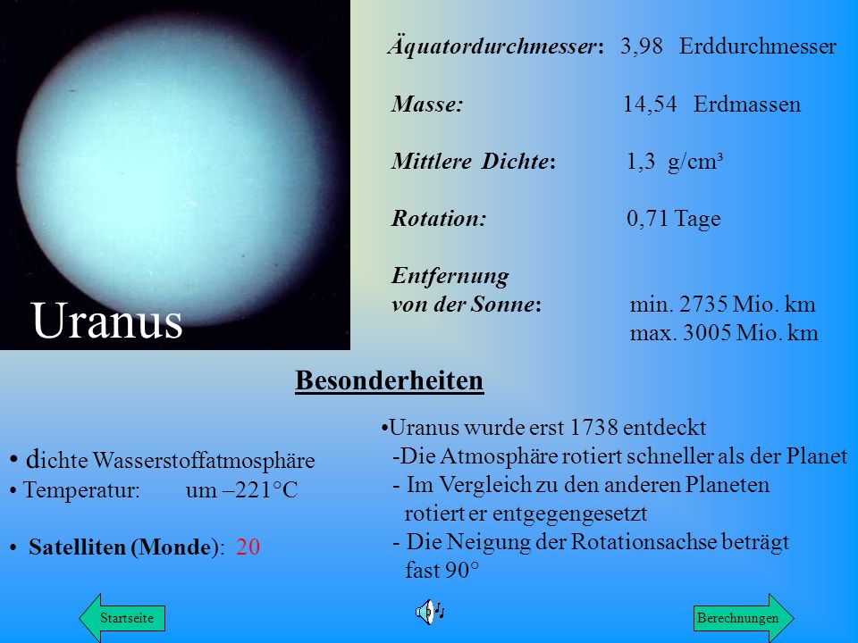 Besonderheiten Der Planeten Besonderheiten Der Planeten