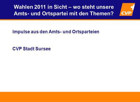 Impulse aus den Amts- und Ortsparteien CVP Stadt Sursee Wahlen 2011 in Sicht – wo steht unsere Amts- und Ortspartei mit den Themen?